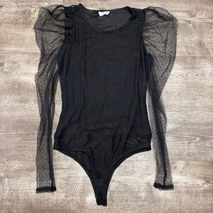 Ember Black Swiss Dot Sheer Puff Sleeve Bodysuit (Style ST8709)